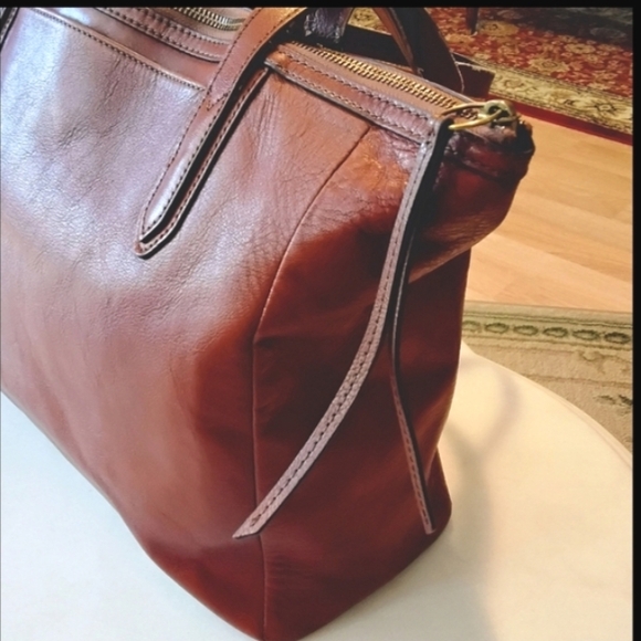 Fossil Brown Leather Tote Bag Purse Shopper - Picture 10 of 17